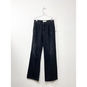 MOTHER Lil’ Dodger Sneak Distressed Straight Wide Leg Jean in Black Hole 28